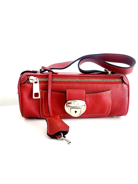 CNKW Handbags - Red Pebbled Leather Mini Barrel Crossbody Bag